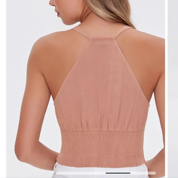 NWT Forever 21 boho gauze embroidered floral strappy button down crop top - Picture 5 of 10